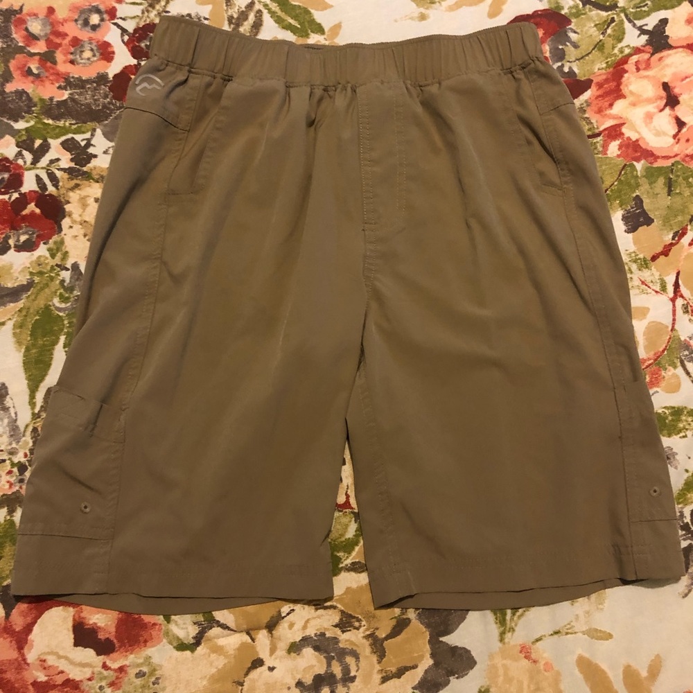 Dark Khaki Magellan dry fit shorts -side pockets